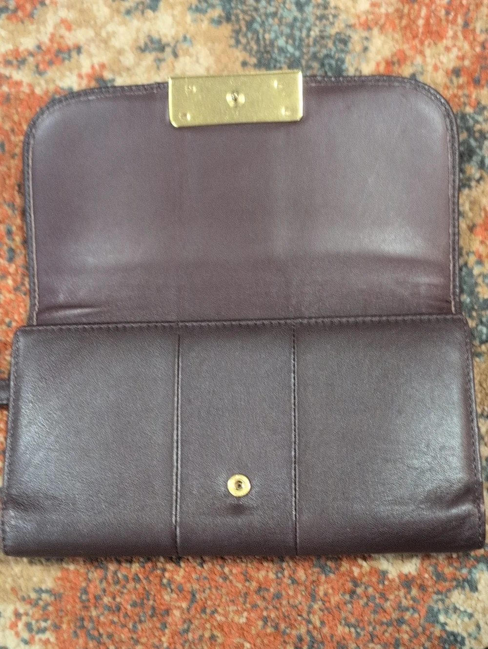 Coach Kristin Deep Brown  Smooth Leather Trifold Wallet with Gold Hardware
